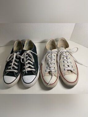2 Pairs of CONVERSE ALL STAR Low Top Canvas Sneakers Size 6.5M/8.5W Black White